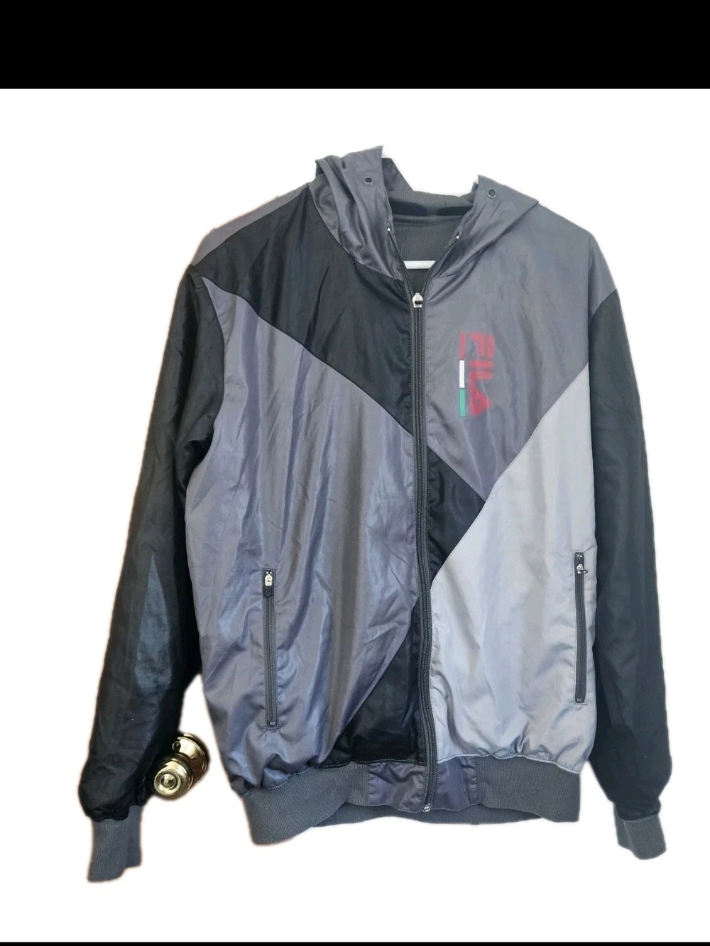 VINTAGE FILA Sport Italia Windbreaker Jacket Mens Medium  Charcoal Gray 90s